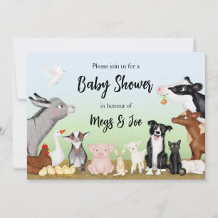 Niedliche Nutztiere - Baby-Dusche Einladung