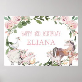 Niedliche Nutztiere Rosa Grüne Begrüßungszeichen Poster