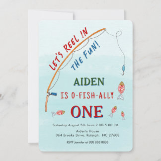Niedliche O- Fisch-Alte Fischerei 1. Geburtstag Einladung
