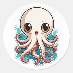 Niedliche Octopus Anime Cartoon Illustration Runder Aufkleber