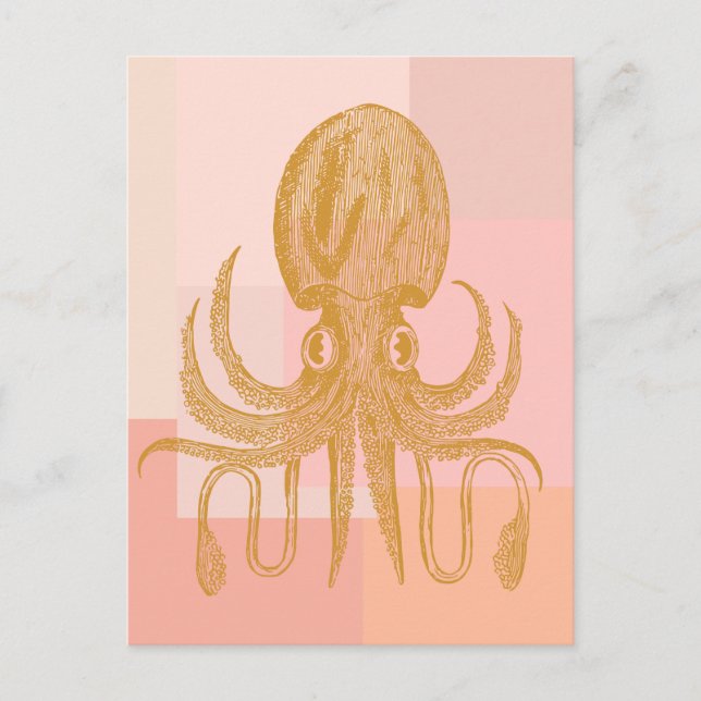 Niedliche Octopus Art Illustration in Rosa und Gol Postkarte (Vorderseite)