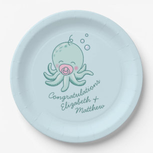 Niedliche Octopus Baby Dusche Kawaii Pink Girl Pappteller
