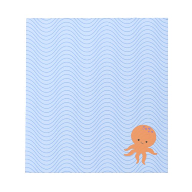 Niedliche Octopus Cartoon Blue Waves kundenspezifi Notizblock (Vorderseite)