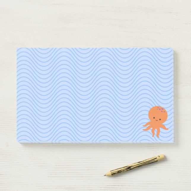 Niedliche Octopus Cartoon Blue Waves kundenspezifi Post-it Klebezettel (Auf Schreibtisch)