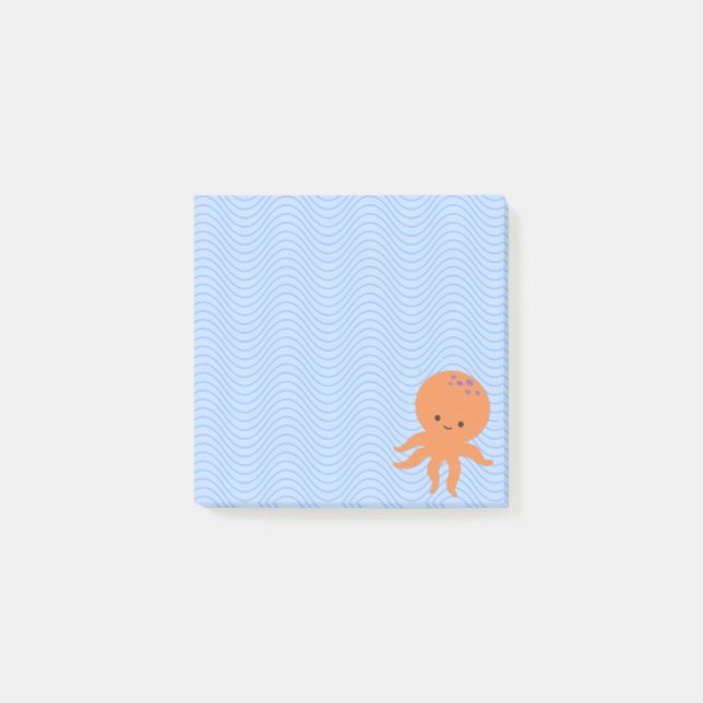 Niedliche Octopus Cartoon Blue Waves kundenspezifi Post-it Klebezettel (Vorderseite)