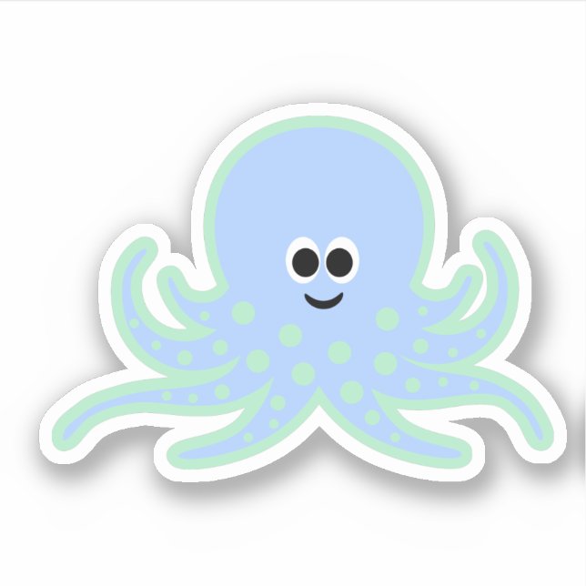 Niedliche Octopus hellblau und grün mit Polka-Punk Aufkleber (Vorderseite)