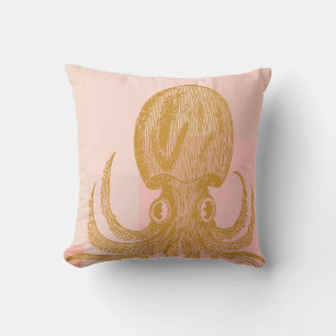 Niedliche Octopus-Illustration in Rosa und Gold Kissen