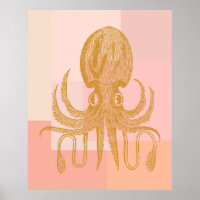 Niedliche Octopus-Illustration in Rosa und Gold