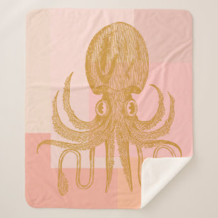 Niedliche Octopus-Illustration in Rosa und Gold Sherpadecke