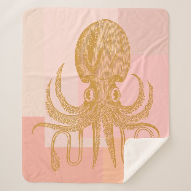 Niedliche Octopus-Illustration in Rosa und Gold Sherpadecke (Vorderseite)