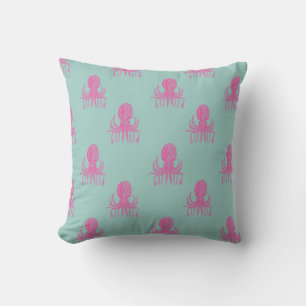 Niedliche Octopus Illustration Muster Aqua and Fuc Kissen