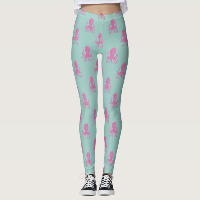 Niedliche Octopus Illustration Muster Aqua and Fuc Leggings (Vorderseite)