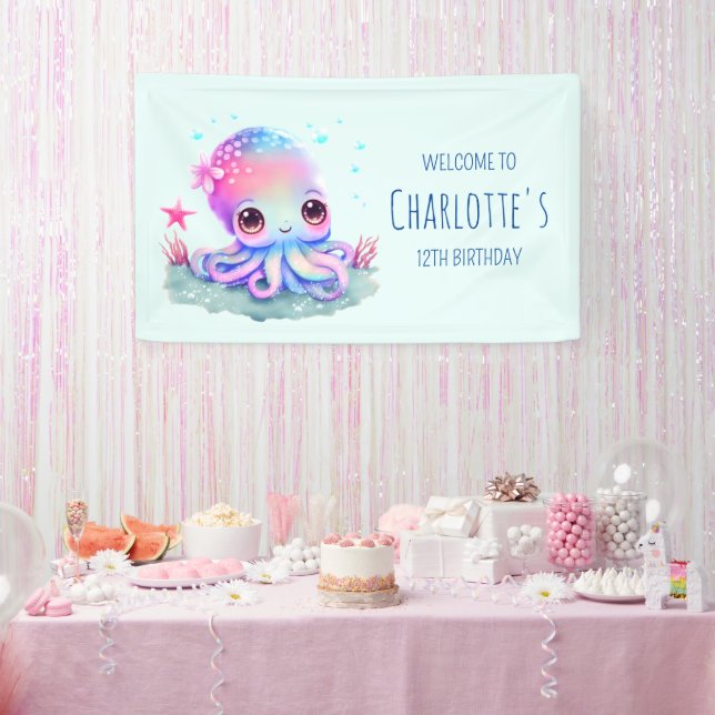 Niedliche Octopus Sea Creation Geburtstagswillkomm Banner (Party)