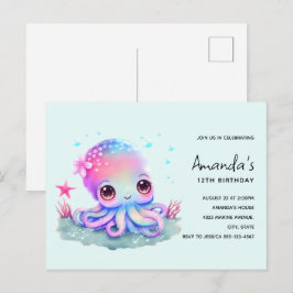 Niedliche Octopus Sea Creature Einladung zum Gebur Postkarte