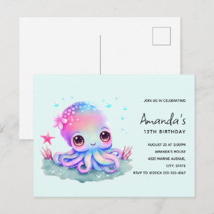Niedliche Octopus Sea Creature Einladung zum Gebur Postkarte
