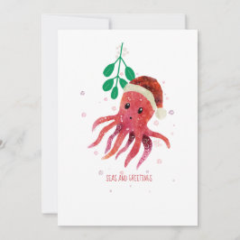 Niedliche Octopus Seas and Greetings Mistletoe Feiertagskarte