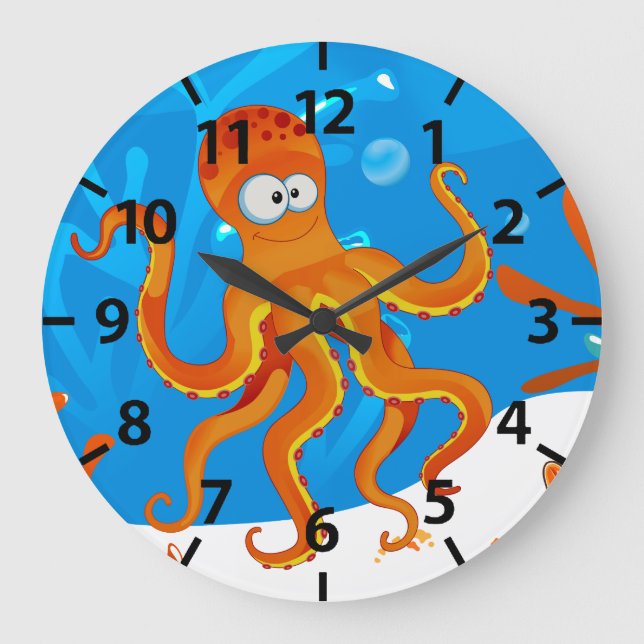 Niedliche Octopus-Wassermauer Große Wanduhr (Vorderseite)