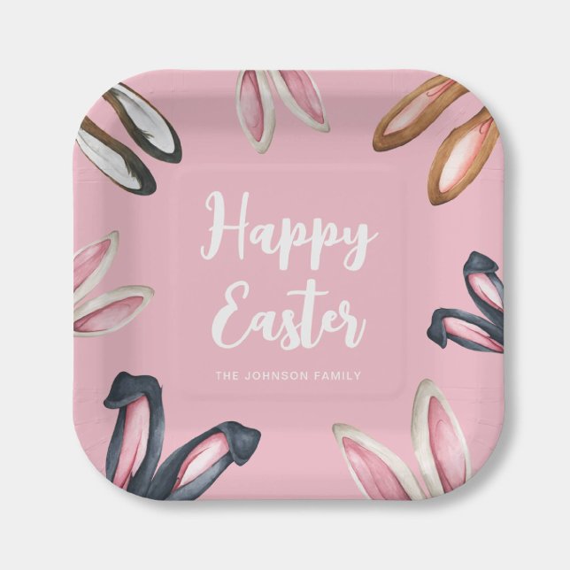Niedliche Ohren glücklich Ostern Pappteller (Cute Bunny Ears Happy Easter Paper Plates)