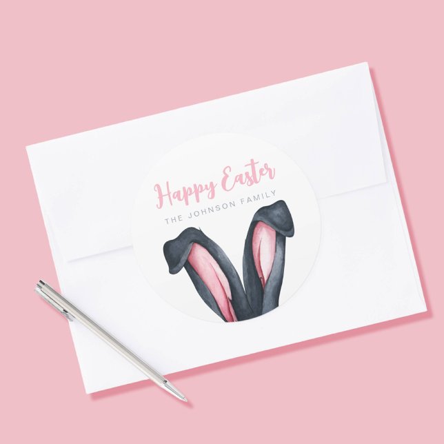 Niedliche Ohren glücklich Ostern Runder Aufkleber (Cute Bunny Ears Happy Easter Classic Round Sticker)
