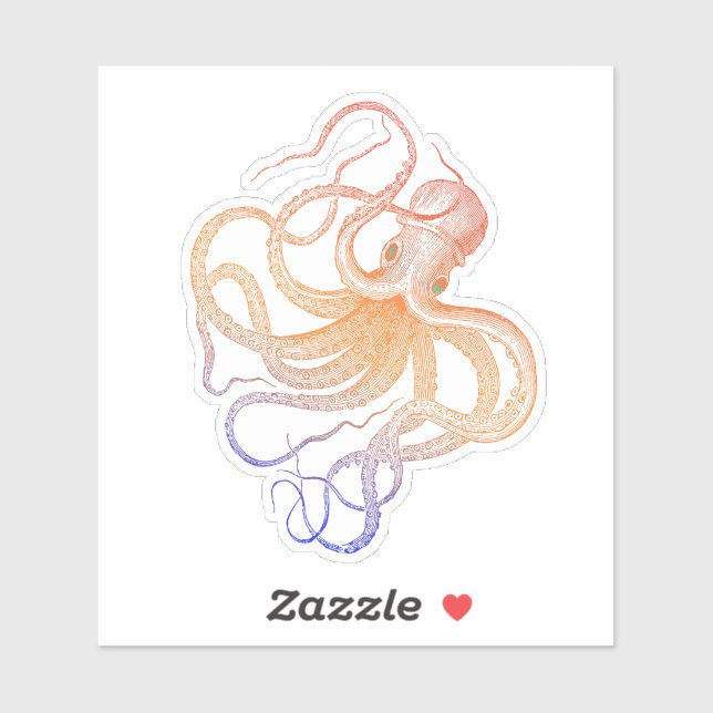 Niedliche Oktopus-Vintage Abbildung Aufkleber (Blatt)