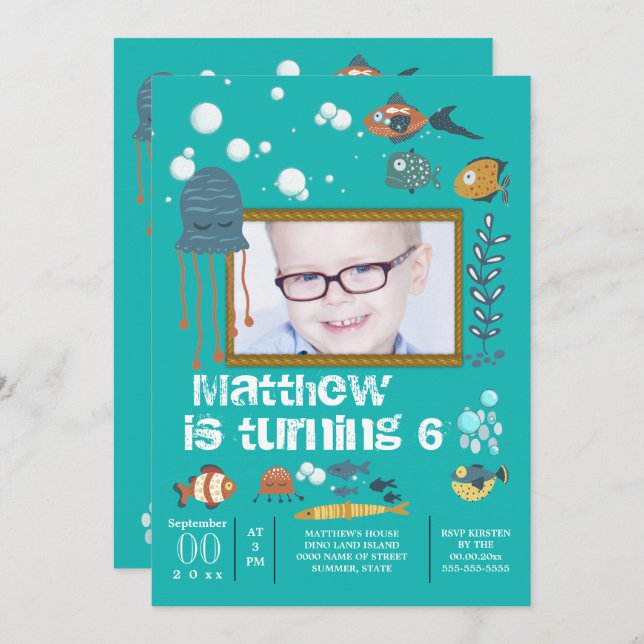 Niedliche Oktopusblasen unter dem Foto Einladung (Vorne/Hinten)