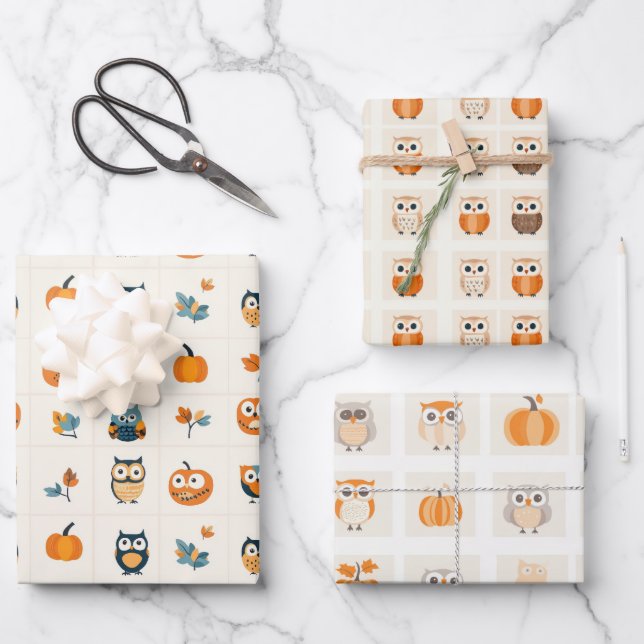 Niedliche Öle und Pumpkins Herbst Geschenkpapier Set (Vorderseite)