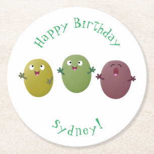 Niedliche Oliven singen Cartoon Runder Pappuntersetzer