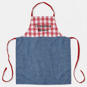 Niedliche Oma Red & White Karo Blue Denim Print Schürze