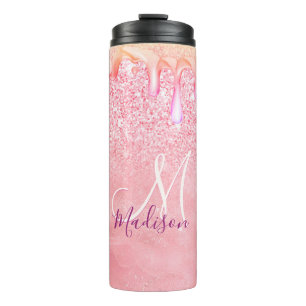 Niedliche ombre Rose Gold Imitate Glitzer Tropfen Thermosbecher