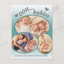 Niedliche Ooh Babies Zwillingswoche Foto Aquamarin Ankündigungspostkarte