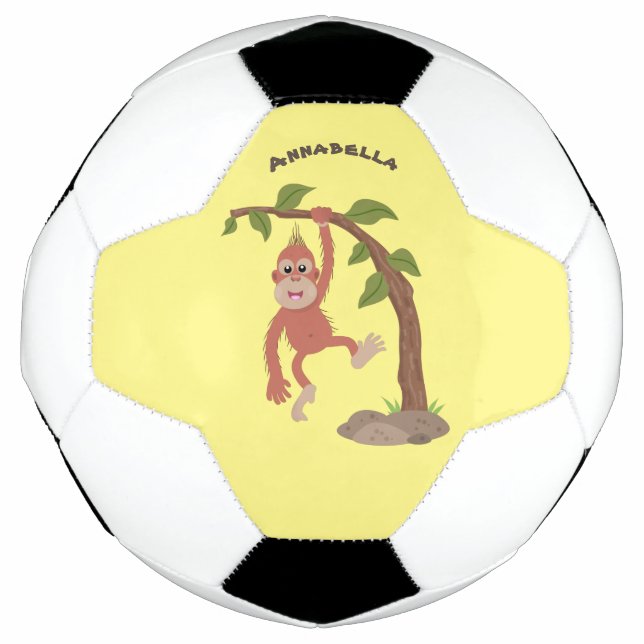 Niedliche Orang-Utan-Cartoon-Illustration Fußball (Vorderseite)