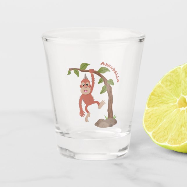 Niedliche Orang-Utan-Cartoon-Illustration Schnapsglas (Vorderseite)