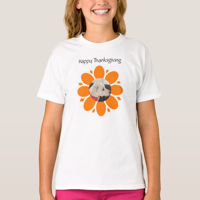 Niedliche Orange-Blume-Rahmen für Foto-Heimtiere T-Shirt (Vorderseite)