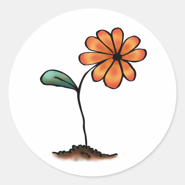 Niedliche Orange-Blume Runder Aufkleber (Vorderseite)
