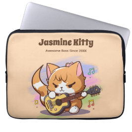 Niedliche Orange Cat Playing Guitar (Personalisier Laptopschutzhülle