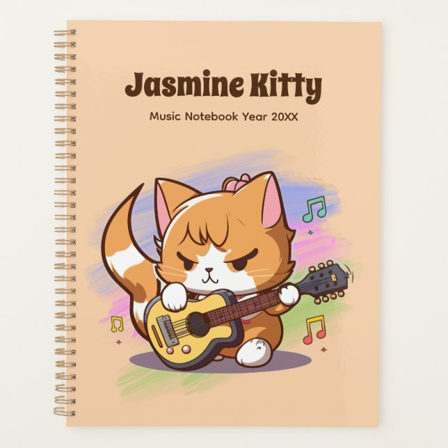 Niedliche Orange Cat Playing Guitar (Personalisier Planer (Vorderseite)