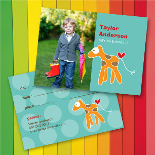Niedliche orange Giraffe auf Türkis Foto Kinderspi Telefonnummerkarte