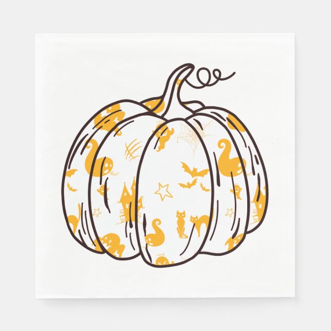 Niedliche Orange Halloween Icons in Pumpkin Lunche Serviette (Vorderseite)
