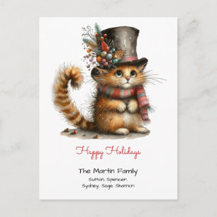 Niedliche orange Katze in einem Zylinder Frohe Fei Postkarte