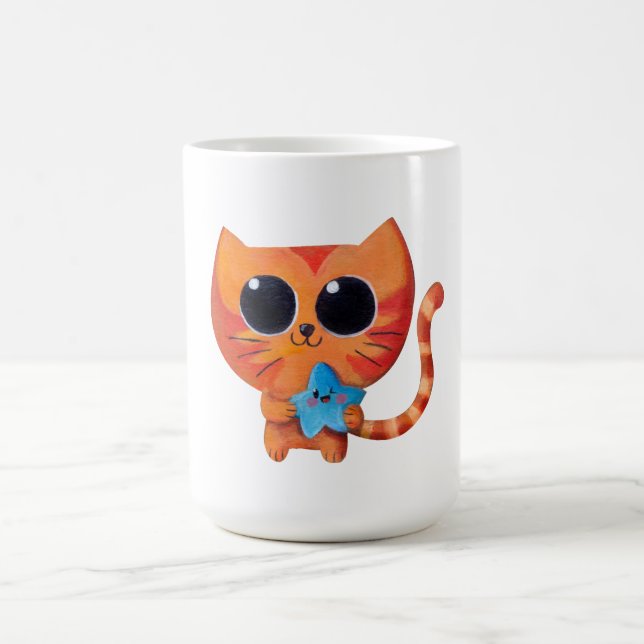 Niedliche orange Katze mit Stern Kaffeetasse (Mittel)