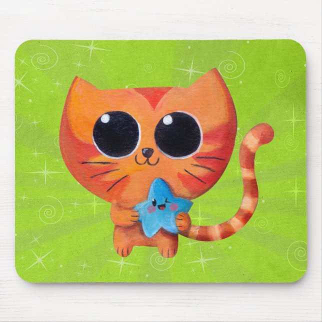 Niedliche orange Katze mit Stern Mousepad (Vorne)