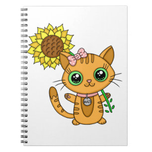 Niedliche Orange Kawaii Katze mit Sonnenblumen Notizblock