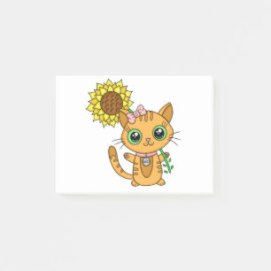 Niedliche Orange Kawaii Katze mit Sonnenblumen Post-it Klebezettel