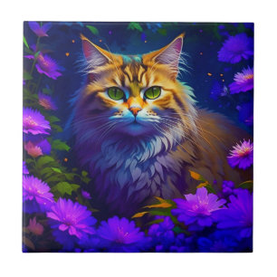 Niedliche Orange Kitty Cat bei Blume Fliese
