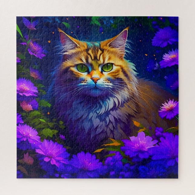 Niedliche Orange Kitty Cat bei Blume Puzzle (Vertikal)