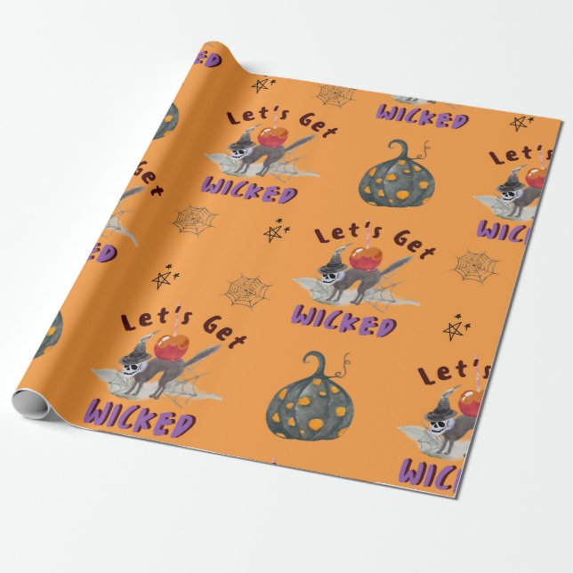 Niedliche Orange Lasse einen Wicked Trick oder Tre Geschenkpapier (Ungerollt)