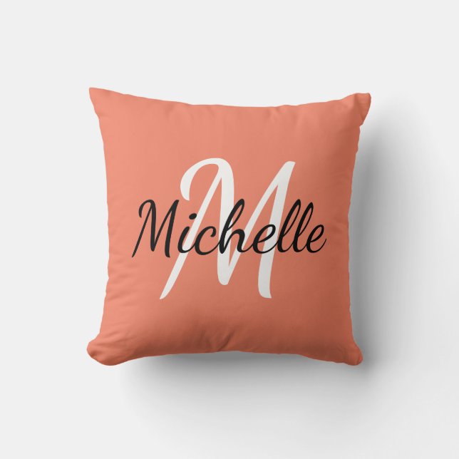 Niedliche Orange Monogram Initialen + Name Kissen (Vorderseite)