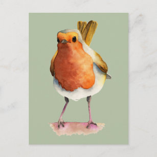 Niedliche Orange Robin Bird Wasserfarbe Kunst Postkarte