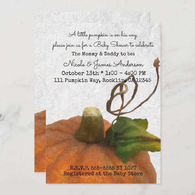 Niedliche Orange Storybook Princess Baby Dusche Einladung (Vorne/Hinten)