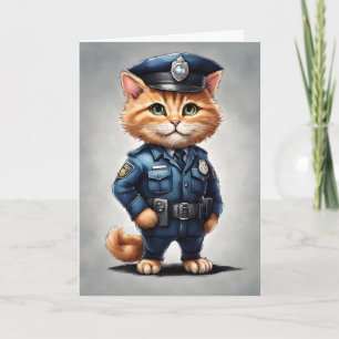 Niedliche Orange Tabby Cat in Police Uniform Wasse Karte